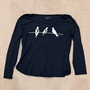 Ann Taylor Black Long Sleeve Tee with White Bird Silhouettes